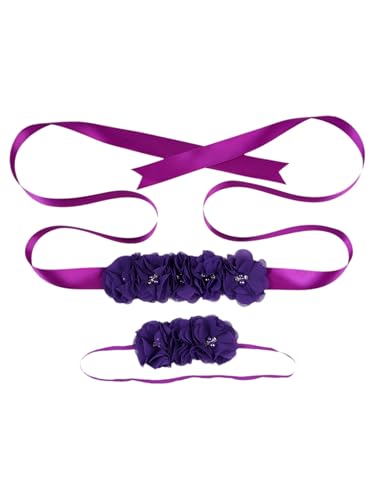 FEESHOW Mutterschaft Fotoshooting Gürtel Blumen Stirnband Set Für Hochzeit Schwangere Babyparty Geschlechtsoffenbarung Violett Einheitsgröße von FEESHOW
