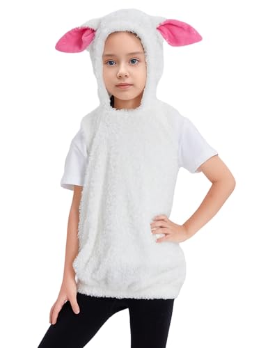 Tier-Kostüm für Kinder, Uni, Fleece-Kapuzenweste, niedliches Halloween-Kostüm, Cosplay-Kostüm für Jungen und Mädchen (3-4 Jahre, Schaf) von FEIBEL