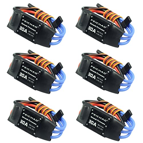 FEICHAO 30A ESC Elektrischer Geschwindigkeitsregler Bürstenloser Motor Firmware mit 5V 3A BEC für 2 bis 4s Lipo-Batterie (6 Stück) von FEICHAO