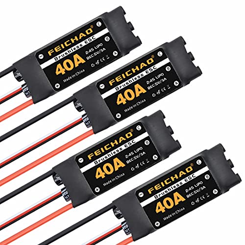 FEICHAO 40A Brushless ESC 2-4S Geschwindigkeitsregler mit 5V 3A BEC für Fixed Wing DIY RC Multi-Achsen Flugzeug Drohne Hubschrauber (4 Stück, kurzes Kabel) von FEICHAO