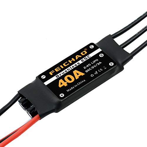 FEICHAO 40A Brushless Regler 2-4S Drehzahlregler mit 5V 3A BEC für Fixed Wing DIY RC Multi-Achsen Flugzeug Drone Hubschrauber (Long Cable) von FEICHAO