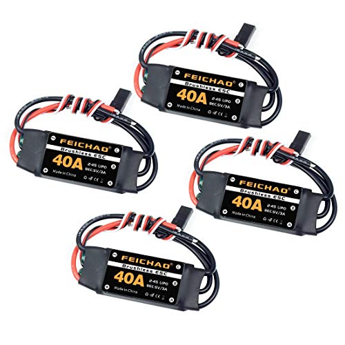 FEICHAO 4Pcs 40A Brushless ESC 2-4S Drehzahlregler mit 5V 3A BEC für Fixed Wing DIY RC Multi-Axis Flugzeug Drohne Hubschrauber (Long Cable) von FEICHAO