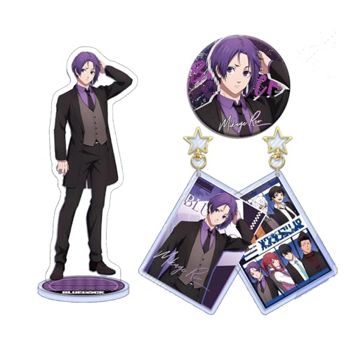 FEIDIAO Blau Lock Waren 3er Satz Isagi Yoichi Figur Abzeichen Chigiri Hyoma Schlüsselanhänger Anhänger Bachira Meguru Acryl Ständer Für Fans (B) von FEIDIAO