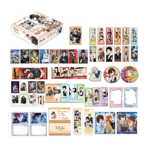 FEIDIAO Bungos Glücksbox Bungos DasaiOsamu Chibi Figur Abzeichen Ständer Lesezeichen Postkarte Anime Fans Sammlerartikel Set von FEIDIAO