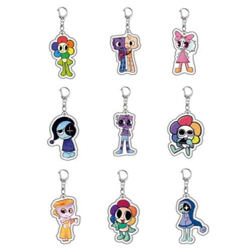 FEIDIAO Dandis World Schlüsselanhänger Dandy Acryl Schlüssel Anhänger Vee Chibi Figur Schlüsselring Tasche Dekor Zubehör 9pcs von FEIDIAO