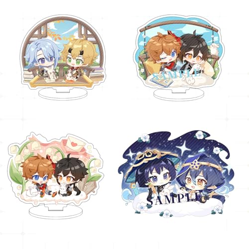FEIDIAO Gen Shin Ständer 4pcs Tartaglia & Zhong Aktion Figur Stand Desktop Dekoration Gen Shin Fans Sammlungen von FEIDIAO