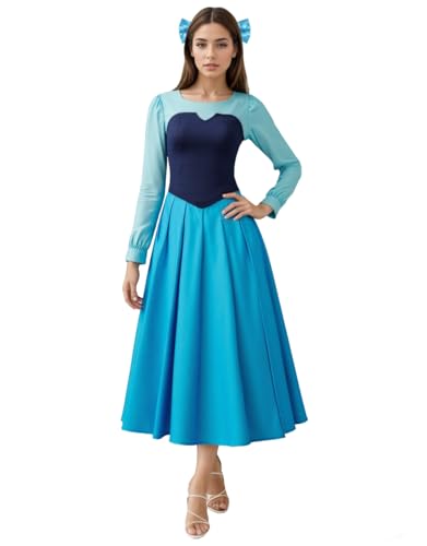 Damen Fancy Ball Prinzessin Meeresmädchen-Cosplay-Kleid Halloween Partykleid Kostüm mit Haarband Schleife (Medium) von FEIWOBIRD