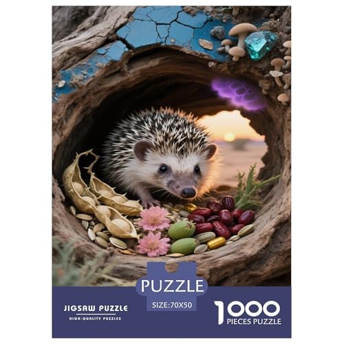 Afrikanischer Pygmee Hedgehog Puzzle 1000 Teile Schwer Puzzle Spielzeug Lernspiel Impossible Tier Herausforderungsspielzeug Für Erwachsene Und Kinder in Bewährter 70x50cm/1000pcs von FELASBUID