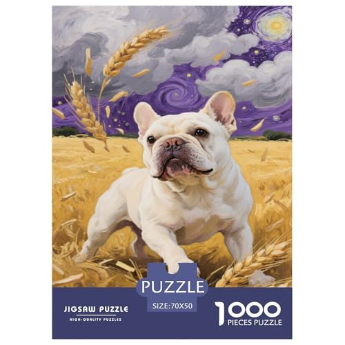 Französischer Bullhund Puzzles 1000-teilige Schwer Puzzle Spielzeug Lernspiel Impossible Tier Herausforderungsspielzeug Für Erwachsene Und Kinder in Bewährter 70x50cm/1000pcs von FELASBUID