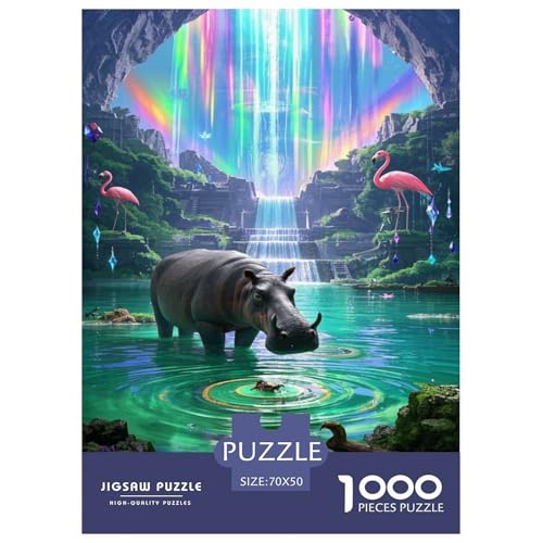 Hippopotamus Puzzle 1000-teilige Schwer Puzzle Spielzeug Lernspiel Impossible Tier Herausforderungsspielzeug Für Erwachsene Kinder 70x50cm/1000pcs von FELASBUID