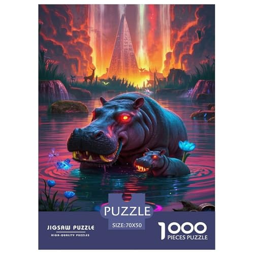 Hippopotamus Puzzle 1000-teilige Schwer Puzzle Spielzeug Lernspiel Impossible Tier Herausforderungsspielzeug Für Erwachsene Und Kinder Ab 12 Jahren 70x50cm/1000pcs von FELASBUID