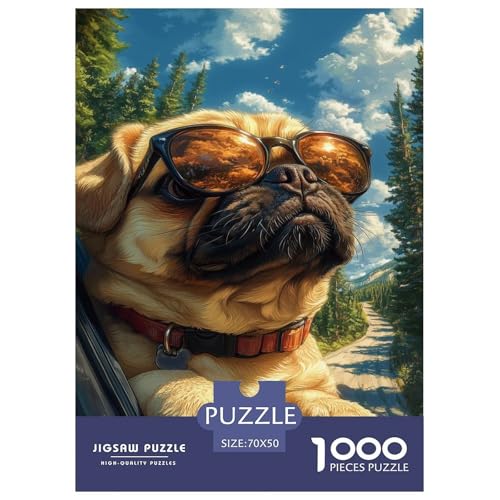 Pug Puzzle 1000-teilige Schwer Puzzle Spielzeug Lernspiel Impossible Tier Herausforderungsspielzeug Für Erwachsene Und Kinder Ab 12 Jahren 70x50cm/1000pcs von FELASBUID