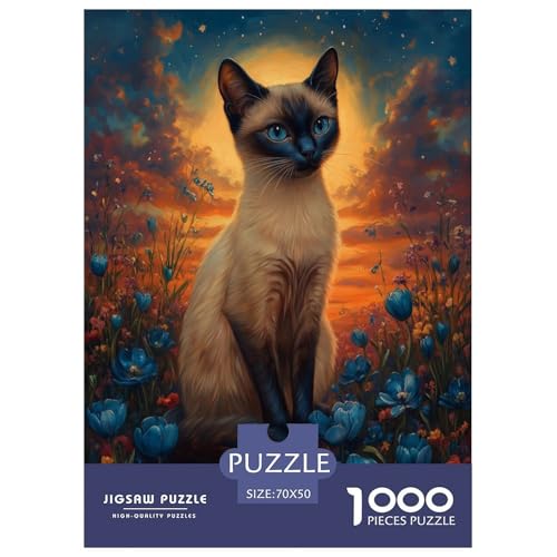 Siamisches Kätzchen Puzzle 1000-teilige Schwer Puzzle Spielzeug Pädagogisches Spiel Impossible Tier Herausforderungsspielzeug Für Erwachsene Und Kinder Ab 14 Jahren 70x50cm/1000pcs von FELASBUID