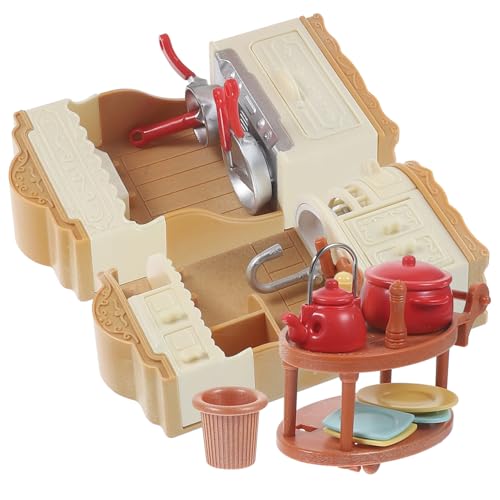 1 Satz Puppenhaus-küchenschrank-Set Miniaturkocher Kochgeschirr-Spielzeug Miniatur-spielküche Miniatur-puppenhaus-küchenmöbel Küchenschrankmöbel Deko Säule Kind Esstisch Plastik von FELTECHELECTR