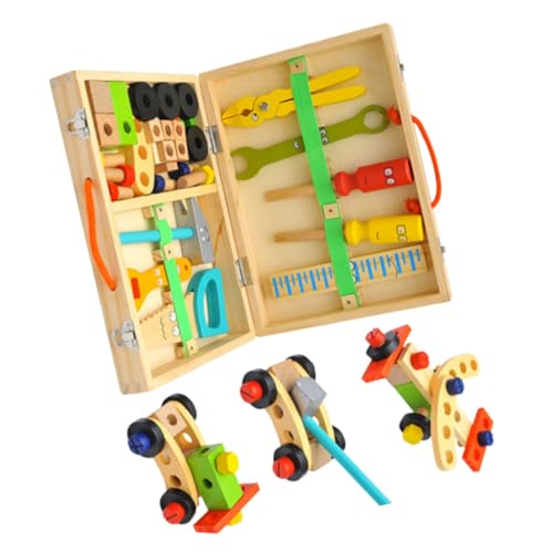 FELTECHELECTR 1 Satz Werkzeugkasten aus Holz für Kinder Spielzeuge Rollenspiele Spielset aus Holz Kinderspielzeug Werkzeugkasten vorgeben gebaut festziehen Bambus von FELTECHELECTR