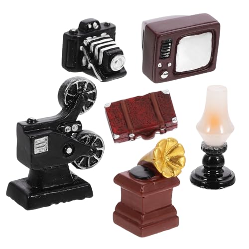 1 Satz dekorative Ornamente Puppenhaus-Plattenspieler winzige Tischlampen Dekoration Schlafzimmer Bedroom Decor Radio Minizimmer Puppenhausszene Requisite Mini-Hausmöbel Kamera von FELTECHELECTR