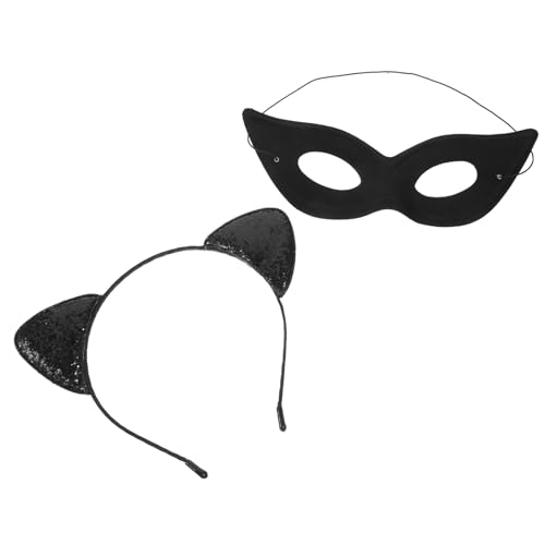 FELTECHELECTR 1 Satz Katzenmädchen-Stirnband-Maskerade-Augenmasken-Set Kopfschmuck Requisiten Katzenohren-Haarband aus Spitze Blitz einstellen Haarnadel Kopfbedeckung Frau Haarschmuck Stoff von FELTECHELECTR