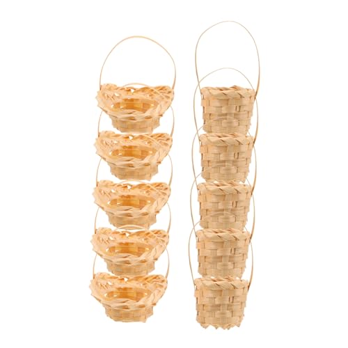 FELTECHELECTR 10 Stück Miniatur Puppenhaus Körbchen Handgeflochtene Rattan Aufbewahrungskörbe mit Griff Vielseitige Mini Dekoration für Frühlings-Eier Bastelbedarf und Puppenhaus Zubehör von FELTECHELECTR