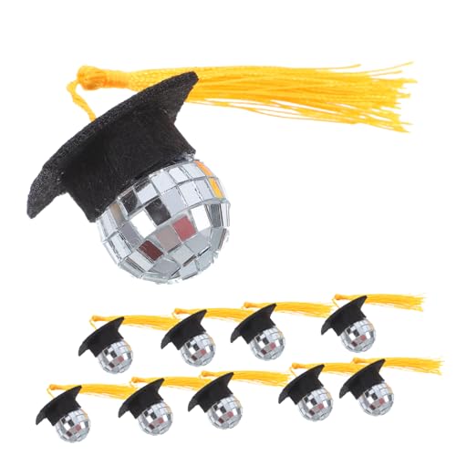 FELTECHELECTR 10pcs Grad Themed Disco Ball Quastel Caps Cupcake Toppers Einzigartige DIY Grad -party -dekorationen Für Abschlussfeierlichkeiten Kleine Cupcake -dekore von FELTECHELECTR