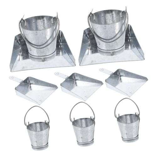 FELTECHELECTR 10st Puppenhaus-mini-Eimer Eimer Spielzeug Kehrschaufelmodell Miniatureimer Für Puppenhaus Mini-Eimer-kehrschaufel-Set Miniaturspielzeug Eimer-Modell Galvanisiertes Eisen Silver von FELTECHELECTR