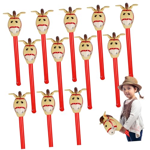 FELTECHELECTR Kinderspielzeug 12St Aufblasbarer Pferdekopf-Stick -Stick-Ballon Cowboy-Pferdekopfstock süße Pferdestöcke Pferd auf einem Mini Geschenk jubelstock Requisiten Kind Ponykopf PVC von FELTECHELECTR