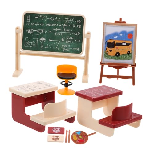 FELTECHELECTR 1Satz Miniatur Niedliche Mini Klassenzimmer Modelle mit Tafel Stühlen und Schreibtischen für Puppenhaus und Miniatur Szenen für Kinderzimmer Deko von FELTECHELECTR