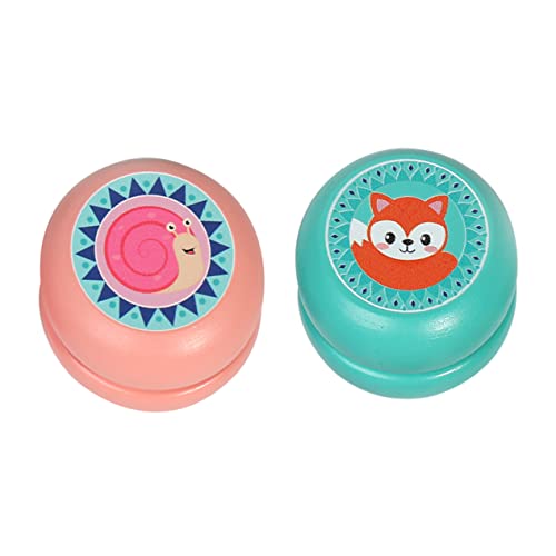 FELTECHELECTR 2 Stück Holz Yo Yo mit Buntem Cartoon Tiermotiv Robustes Jo Jo Farberkennung und Handgelenk Kraft Tragbar für Jungen und Mädchen von FELTECHELECTR