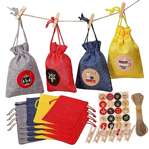 FELTECHELECTR Robuste Jute-weihnachts-sets Mit Kordelzug Für Weihnachtsmann-party-zubehör 24 Stück von FELTECHELECTR