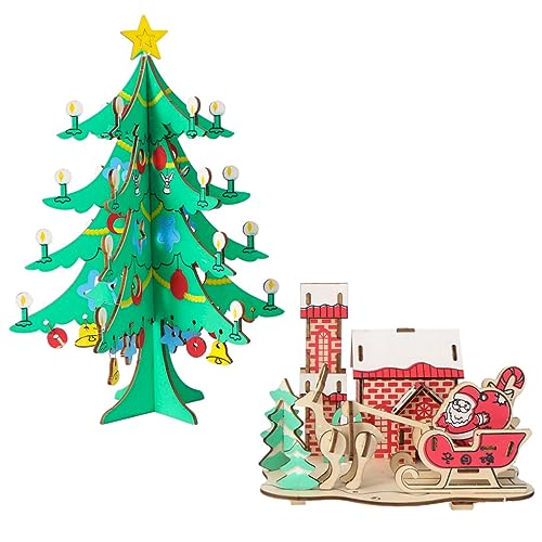 FELTECHELECTR 2st 3D-Stereo-Weihnachtsbaum-Modell-Puzzle Spielzeug Puzzles Aus Holz Holzpuzzle Für Jungen Kind Handbuch Hölzern Kleines Geschenk von FELTECHELECTR
