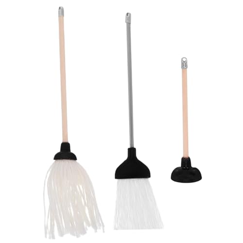 FELTECHELECTR 3 Stück Mini-Reinigungswerkzeug Puppenhaus -Mopp und Besen puppenhaus möbel Puppenhaus Miniaturzubehör Dekorationszubehör für Puppenhäuser Puppenhaus-Gadgets Metall Schwarz von FELTECHELECTR
