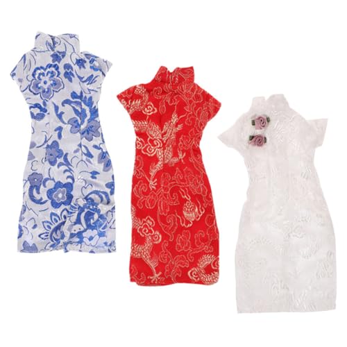 FELTECHELECTR 3 Stück Teiliges Puppen mit Traditionellem Chinesischem Cheongsam Handgefertigte Puppenkleidung in Rot Blau und Weiß Passend für Spielzeugpuppen Leicht Anzuziehen und Detailreich von FELTECHELECTR