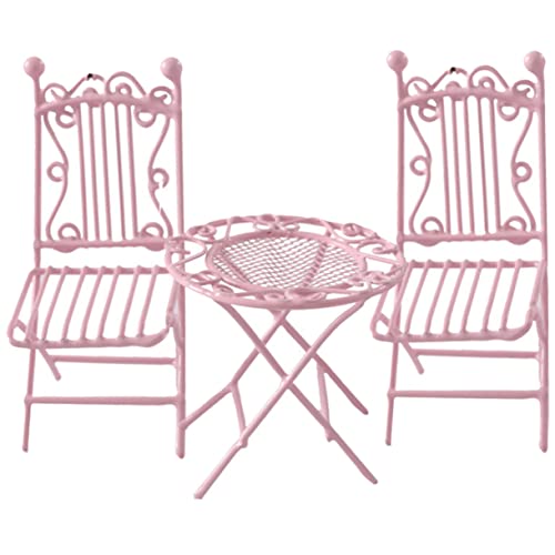 3St Mini Tisch und Stühle aus Schmiedeeisen rosa Spielzeug Puppenmöbel-Sets im Maßstab 1:12 Miniatur-Tischstühle Mini-Stühle Esstisch Spielzeugzimmer Mini-Tisch Stuhl Baby von FELTECHELECTR