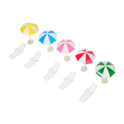 FELTECHELECTR 5 Sets Puppenhaus-Strand-Miniatur-Dekoration: Winziges Spielzeug-Regenschirm- Und Stuhl-Set: Sommer-mini-regenschirme – -mikro-meeresszene-Ornamente von FELTECHELECTR
