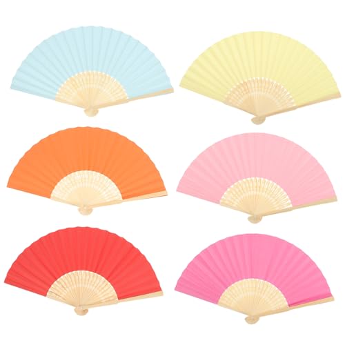 FELTECHELECTR 6 Stück Teiliges Faltbare Handfächer in Candy Farben Blanko DIY Papierfächer für Partydekoration Tanzzubehör Leicht und Tragbar Kreative Bastelaccessoires für Zuhause und Events von FELTECHELECTR