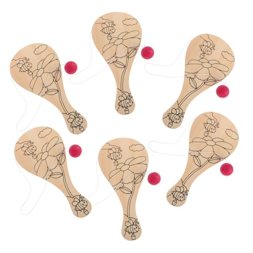 FELTECHELECTR 6-teiliges DIY-paddelball-Set Aus Handgemaltem Holz Für Kinder, Spielzeug Für Bastelarbeiten, Malerei Und Graffiti, Familienfeiern, Schulprojekte von FELTECHELECTR