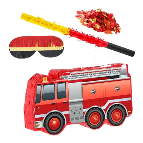 FELTECHELECTR Feuerwehr Lastwagen Piñata mit Augenbinde und Konfetti Kinderfreundliche Zuckerfüllung Vielseitige Feuerwehr Mottoparty Dekoration für Jungs Geburtstag und Babyparty von FELTECHELECTR