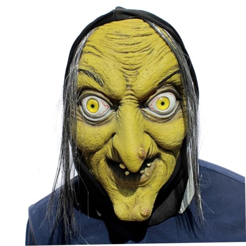 FELTECHELECTR Hexenmaske mit grünem Gesicht Abschlussball Requisiten Halloween grüne Hexenkleidung haloween kostüme helloweenkostüm Latexmaske Maskerade-Maske Emulsion Gesichtsmaske von FELTECHELECTR