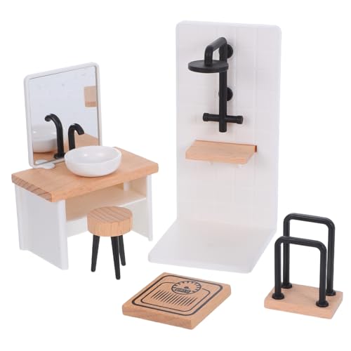 FELTECHELECTR Maßstab Puppenhaus Badezimmermöbel Mini Duschraum Waschbecken Hocker Handtuchhalter Teiliges Zubehör für Puppenaccessoires von FELTECHELECTR