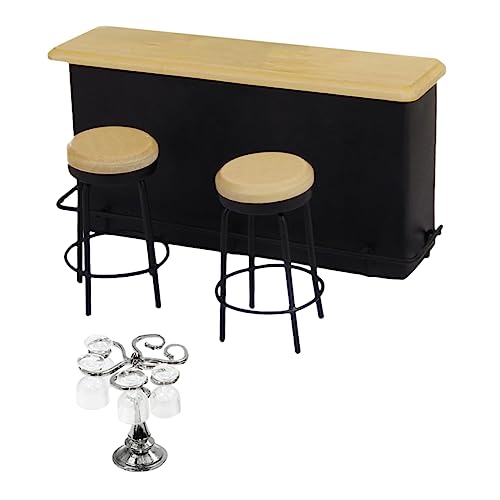 FELTECHELECTR Maßstab mit Silberner Glasablage Eckige Gläser Bartheke Hocker Mini Haus Dekoration für Puppenhaus Zubehör und Mini Food Play Modell von FELTECHELECTR