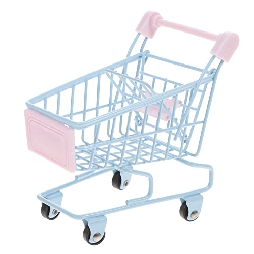 FELTECHELECTR Mini-einkaufswagen Mini-supermarktwagen Mini-lagerungs-supermarktwagen Schreibtisch Kleiner Einkaufswagen Schreibtisch-einkaufswagen- Sky-Blue Legierung von FELTECHELECTR