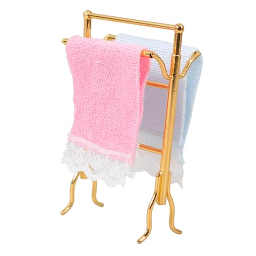 FELTECHELECTR Miniatur Handtuchhalter Modell mit Mini Handtüchern Puppenhaus Deko Zubehör Realistische Kleine Handtuchablage für Puppenhaus Landschaft Tragbar und Dekorativ Vintage Stil von FELTECHELECTR