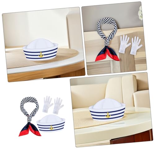 FELTECHELECTR Yacht Captain Hut Set mit Blau Weißen Streifen Leichte Atmungsaktive Matrosenmütze Schal und Handschuhe Strapazierfähiges Nautisches Kostüm für Männer und Frauen für Partys und FELTECHELECTR Yacht Captain Hut Set mit Blau Weißen Streifen Leichte Atmungsaktive Matrosenmütze Schal und Handschuhe Strapazierfähiges Nautisches Kostüm für Männer und Frauen für Partys und von FELTECHELECTR