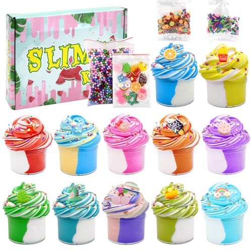 FEMBW Slime Set zum Selbermachen, 12 Pack Fluffy Butter Slime, Schleim Set Kinder mit Fun Charms, DIY Slime Weich und Dehnbar, Geburtstag Weihnachten Geschenk für Mädchen & Jungen von FEMBW