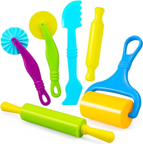 FENGCHUANG Knete Zubehör, 6-teilig Knetwerkzeug Zubehör Kinder, Play Werkzeug Knetset Set Knet, Knete Ausstechformen Modellierwerkzeug Knet Werkzeug, Küchenspielzeug Lernspielzeug Kneteset von FENGCHUANG