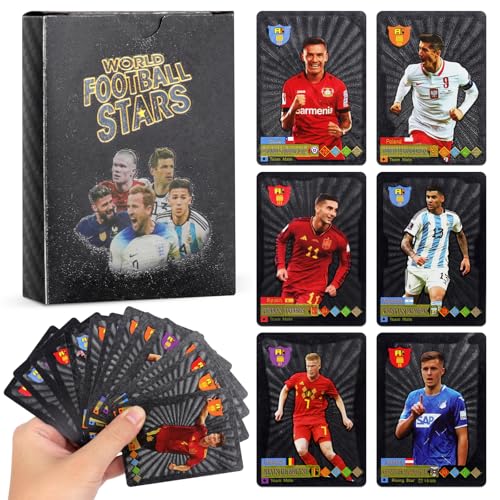 FENGQ 55 Stück World Cup Fußball Star Karte, Fussball Karten, UEFA Champions League Fußballkarten, Fußball Sammelkarte, Kinder zum Sammeln von Karten Für Fans Kinder Teenager Erwachsene-Schwarz von FENGQ