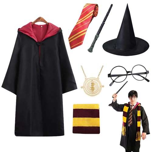 FENGQ Magier Robe, 7 Teiliges Zauberer Kostüm Erwachsene, Cosplay Kostüm mit Cape, Magic Wand, Glasses, Scarf, Tie, Magier Uniform, Kostüme für Erwachsene Halloween Karneval Fasching Party FENGQ Magier Robe, 7 Teiliges Zauberer Kostüm Erwachsene, Cosplay Kostüm mit Cape, Magic Wand, Glasses, Scarf, Tie, Magier Uniform, Kostüme für Erwachsene Halloween Karneval Fasching Party von FENGQ