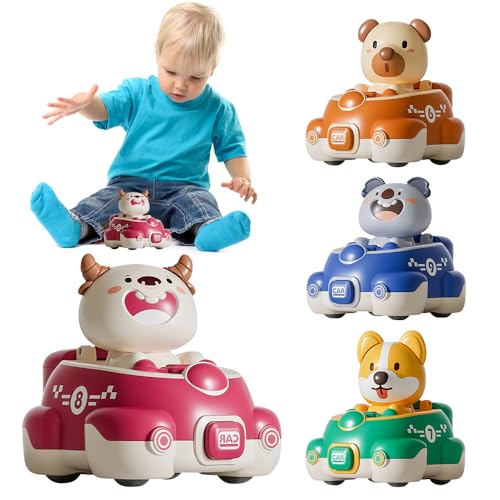 FENGQ 4PCS Baby Aufziehauto, Press & Go Spielzeugauto Baby Auto Spielzeug, Reibung Zurückziehen Spielzeugautos, Niedlich Kinder Spielzeugauto Aufziehspielzeug ab 1 2 3 4 Jahr von FENGQ