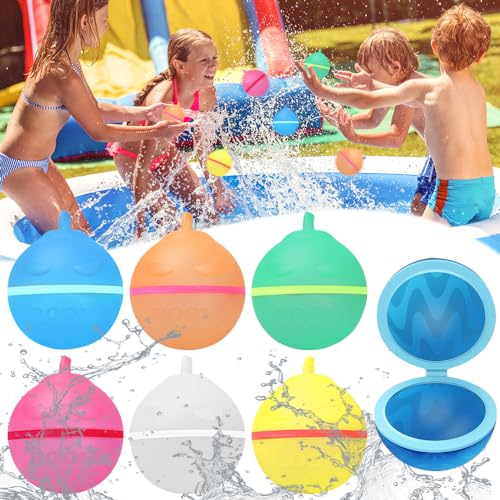 FENGQ Wasserbomben Wiederverwendbar Magnetisch, 6 Stück Silikon Wasserbomben Selbstschließend, Schnell Wiederbefüllbare Wasserballons für Kinder Erwachsene, Wasserspielzeug Pool Spielzeug von FENGQ