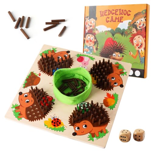 FENGQ Wood Hedgehog Stick Game, Igel Steckspiel Holz, Igel Spielzeug mit Würfeln, Stapelspiel Pädagogische Spiele, Feinmotorik Igel Spiel für Jungen Mädchen ab 3 Jahren von FENGQ