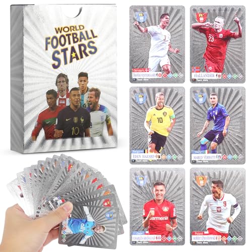 FENGQ World Cup Fußball Star Karte, 55 Stück Fussball Karten, UEFA Champions League Fußballkarten, Fußball Sammelkarte, Kinder zum Sammeln von Karten Für Fans Kinder Teenager Erwachsene - Silber von FENGQ